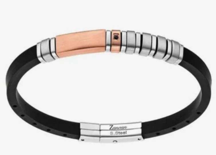 Zancan Bracciale Hiteck da uomo UHB027 IN SILICONE, PVD rosè E ARGENTO - Immagine 1 di 1