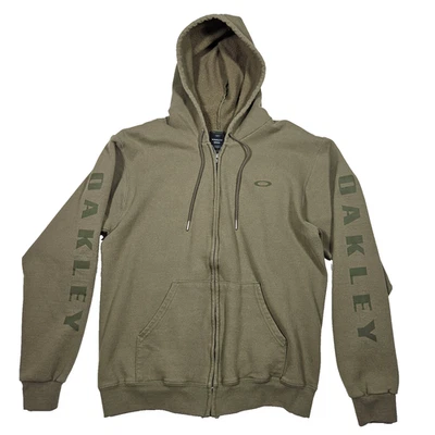 VTG 90s Y2K Oakley Custom Fit S Green Full Zip Hoodie Pockets Text Sleeves - Image 1 of 4