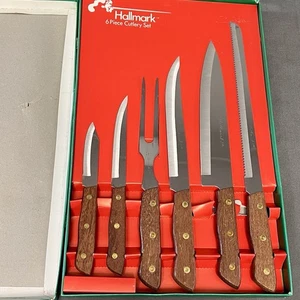 VTG Hallmark Stainless Steal 6 Piece Cutlery Set W/ Wooden Handles - Picture 1 of 6