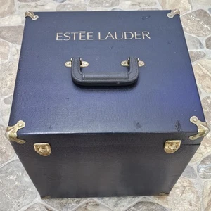 Vintage Estee Lauder Travel Train Case Makeup Artist Hard Large Jewelry Blue - Picture 1 of 14