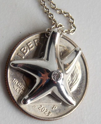 Ожерелье TIFFANY & CO. из чистого серебра с подвеской в виде морской звезды Эльзы Перетти 16 дюймов - Изображение 1 из 4