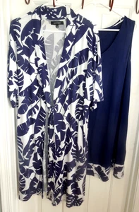 WEICHES BEQUEMES DUNKELBLAU & WEISSES ELLEN TRACY NACHTHEMD MORGENMANTEL PEIGNOIR SET GRÖSSE LARGE - Bild 1 von 7