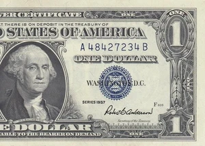 1957 UNITED STATES SILVER CERTIFICATE $1 "A" (( GEM UNC )) - Picture 1 of 6