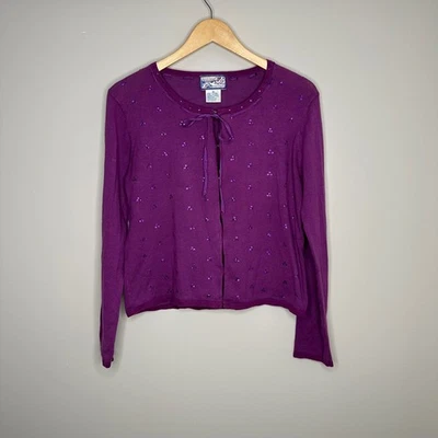 Cárdigan April Cornell Para Mujer Púrpura Adornado Corbata Delantera Gancho + Lazo Talla Med Foto 1 de 4