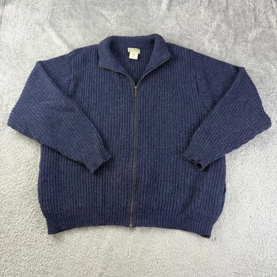Vintage LL Bean Sweater Mens XL Long Blue Wool Alpaca Ribbed Grandpa Cardigan - Image 1 of 4