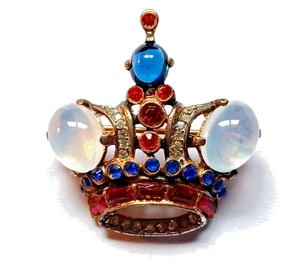 Vintage signierte Trifari Sterling Alfred Philippe Krone Brosche mit Schmucksteinen - 1953 - Bild 1 von 8