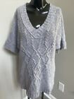 ANN TAYLOR LOFT Womens Petite Size Med Silver V Neck Cable Knit Sweater