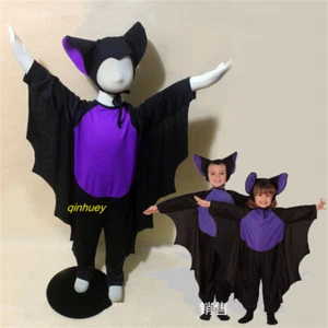 Kids Bat Costume Cosplay Jumpsuit Hat Outfit Party Halloween Height 90-140cm - Picture 1 of 5