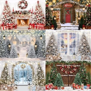 Feliz Navidad Telón de fondo Fotografía Invierno Madera Ventana Puerta Árbol de Navidad Fondo - Imagen 1 de 21