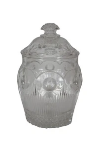 Art Deco Pressed Glass Lidded Cookie Biscuit Sandwich Jar Thumbprint Cannister - Picture 1 of 12