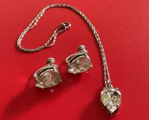 Juego de pendientes de collar de plata esterlina vintage con tornillos grandes piedras facetadas transparentes - Imagen 1 de 9