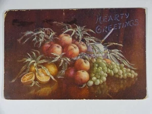 c1910s Valentine's ArtoType Hearty Greetings Postcard Apples Oranges Grapes - Picture 1 of 2