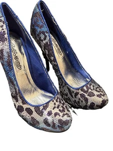 ๐๐ESTATE SALE Shoes Heels Blue Leopard Sequin Naughty Monkey Size 6๐ - Picture 1 of 4