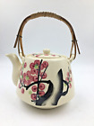 Vintage Teapot Hand Painted Red Berry Bamboo Handle Floral Design Made in Japan