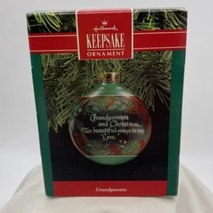 1990 Hallmark Keepsake Grandparents And Christmas Love Glass Ornament - Picture 1 of 7