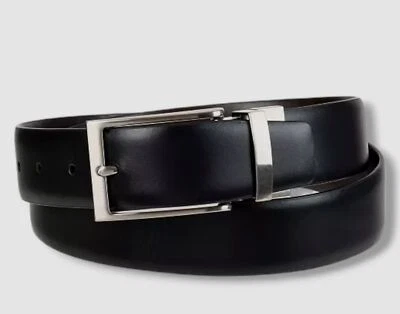 Calvin Klein Para Hombre Negro Marrón Reversible Borde Pluma Vestido Hebilla Cinturón 30-32 S Foto 1 de 2