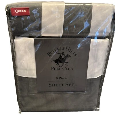 EE. UU. POLO ASSN. Juego de sábanas Queen 6 piezas NIP 100% poliéster acero gris/blanco Foto 1 de 2