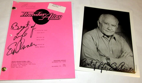 VINTAGE 1994 ED ASNER SIGNED 'THUNDER ALLEY' SCRIPT & PHOTO! AUTOGRAPHED! TV! Cover