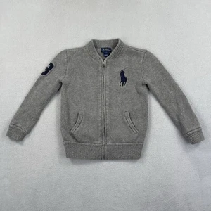 Ralph Lauren Toddler Youth Sweater Boys 7 Gray Big Pony Full Zip Jacket Pockets - Picture 1 of 11