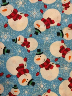 TELA - Muñecos de nieve y copos de nieve en azul FQ algodón muñeco de nieve cuarto de grasa Foto 1 de 3