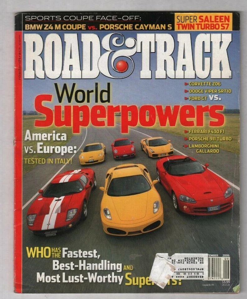 Road & Track Mag Corvette Z06 Dodge Viper SRT10 September 2006 020520nonr  - Image 1 of 1