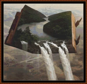 WATERFALL BOOK cross stitch pattern (punto cruz) ( - Picture 1 of 5