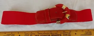 Vintage 1970s 80s Omega Red Suede Gold Buckle Stretch Wide S-M up to 31.5" USA - Picture 1 of 6