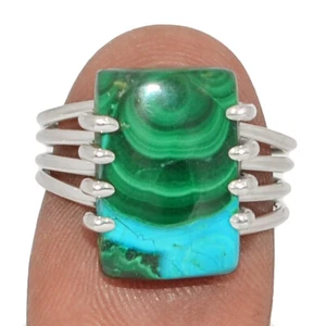 Anello in argento sterling 925 con malachite naturale in crisocolla gioiello s.6,5 CR62904 - Foto 1 di 1