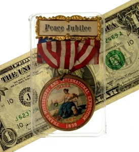 MINT - Trans-Mississippi Exposition Peace Jubilee Ribbon Medal Badge Button - Picture 1 of 2