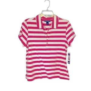New Bandolino Striped Polo Top, pink and white, short sleeves, size PM - Picture 1 of 6