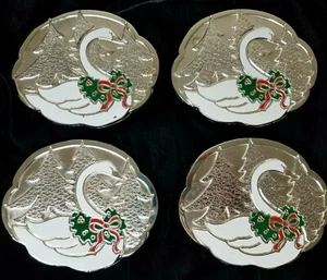 William A Rogers Swan Coasters Silverplate With Enamel Set of 4 - Picture 1 of 7