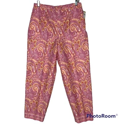 Pantalones Talbots Crop Paisley Mujer 12 Cremallera De Colección Años 90 Rosa Algodón Hechos en EE. UU. NUEVO Foto 1 de 4