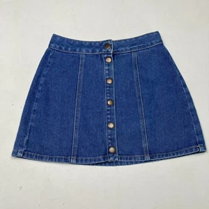 Brandy Melville Jean Skirt Denim Button Front Waist 24 (actual 25) Blue A-line - Picture 1 of 11