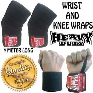 Weight Lifting KNEE WRAP BodyBuilding Gym Training Support Leg and wrist wraaps - Picture 1 of 3