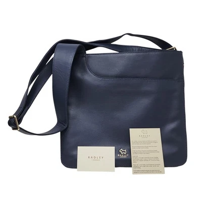Bolso Bandolera Radley London Lg Bolsillo Cuero Azul Marino Delgado Cremallera Correa para el Hombro Cartera Foto 1 de 4