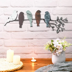 Metal Bird Wall Art - Birds on Branch with Leaves - Metal Sculpture Wall Hanging - Picture 1 of 12