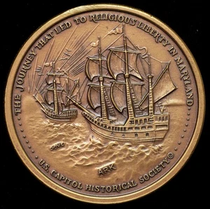 1984 Maryland 350th Anniversary Calvert Capitol Historical Society Medal 38mm - Imagen 1 de 2