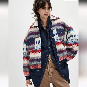 Wrangler Sherpa Trucker Southwestern gemusterte Damen Jacke Gr. S - Bild 1 von 13