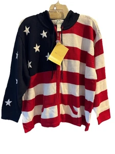 Quacker Factory Plus Stars & Stripes Hooded Zip Front Sweater QVC 3X NWT - Picture 1 of 12