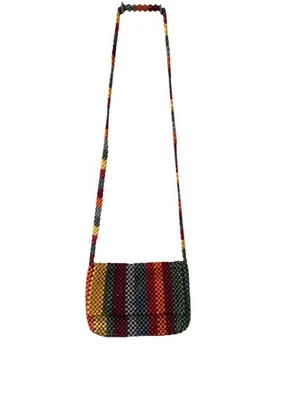 Bandolera Cynthia Rowley con cuentas. Arco iris a rayas multicolor. Foto 1 de 4