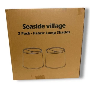 Seaside Village Medium Lampshades Set of 2 Linen Drum Beige 9.8" High 12.6x11.6 - Picture 1 of 12