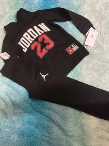 NEW Jordan Jersey Pack Fleece Pullover Hoodie & Pants  Set BLACK Boys' 6 - Picture 1 of 6