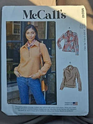 8240 McCall's Polo Tops, Media Tapeta Apertura con Cuello Talla XS-XXL Patrón SIN CORTAR Foto 1 de 2