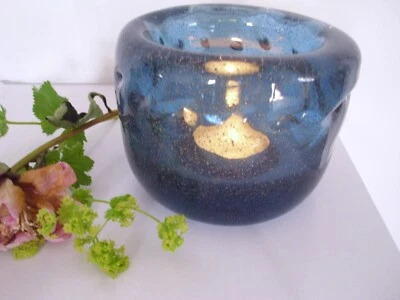 Glasvase / Teelicht-Glas: oval schwer! feine Luftblasen, Boden ausgeschliffen! - Bild 1 von 4