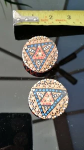Native Australian style painted wooden earrings - Picture 1 of 3