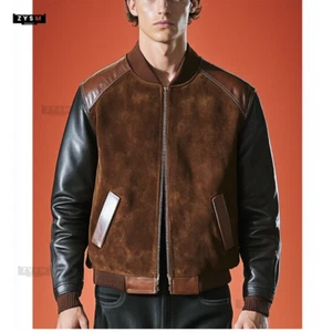 Men’s Varsity Jacket - Leather Sleeves,Suede Front - Classic Style - Sizes S-5XL - Picture 1 of 10