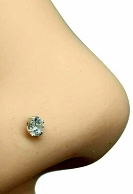 Borchia naso rotonda 2,5 mm zirconi 22 g (0,6 mm) argento sterling dritta L b... - Immagine 1 di 4