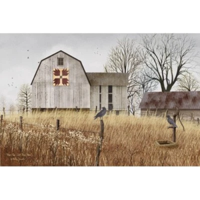 Billy Jacobs Canvas Print BEAR PAW QUILT BLOCK BARN 12"x18"  Rustic Barn Crows - Image 1 of 2