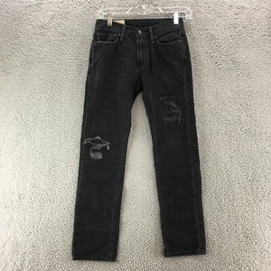Abercrombie Straight Leg Jeans Youth 12 Black Denim Distressed Mid Rise Zip Fly - Picture 1 of 16
