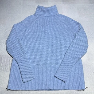 LL Bean SuperSoft Waffle Turtleneck Ribbed Light Blue Sweater Womens Size Large - Image 1 of 4